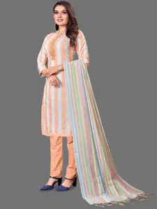 JULEE Striped Embroidered Unstitched Khadi Cotton Dress Material