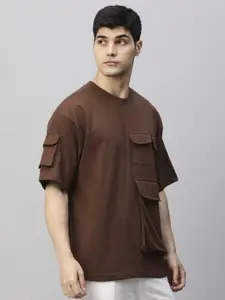 PRONK Men Solid Round Neck Cotton Oversized T-Shirt