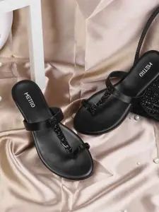 Metro Women Round Toe T-Strap Flats