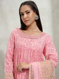 Vishudh Ethnic Motif A-line Tiered Maxi Dress With Dupatta