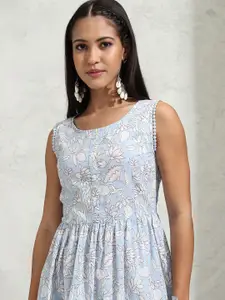 Vishudh Floral Printed Cotton Fit & Flare Midi Dress