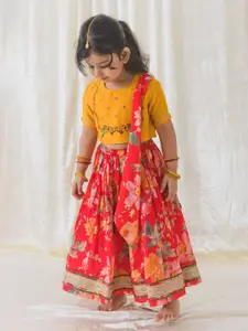 Tiber Taber Girls Embroidered Pure Cotton Ready to Wear Lehenga & Blouse With Dupatta
