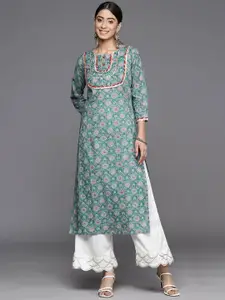 Varanga Floral Printed Round Neck Cotton A Line Kurta