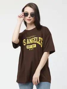Leotude Women Typography Printed Round Neck Cotton Oversized T-shirt