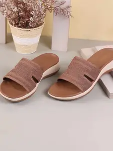 Mochi Women Woven Design Open Toe Flats