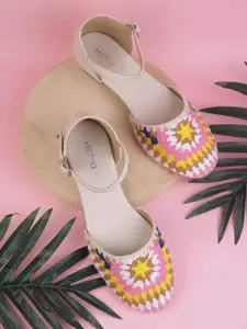 Metro Women Woven Design Ankle Loop Block Heel Sandals