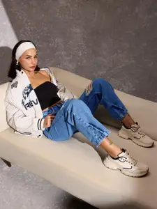 FREAKINS Women Straight Fit High-Rise Slash Knee Light Fade Jeans