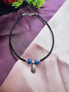Arte Jewels 925 Sterling Silver -Plated Evil Eye Stone Studded and Beaded Anklet