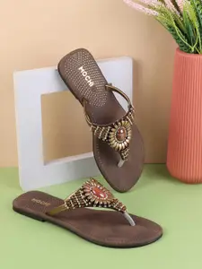 Mochi Women Ethnic Embellished Open Toe Flats