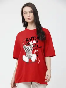 Leotude Women Graphic Printed Round Neck Cotton Oversized T-shirt