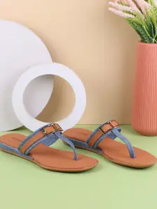 Mochi Women T-Strap Flats with Buckles