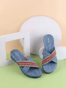 Mochi Women Embellished Open Toe Flats