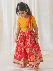 Tiber Taber Girls Embroidered Pure Cotton Ready to Wear Lehenga & Blouse With Dupatta