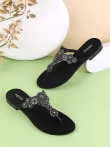 Metro Embellished Synthetic Open Toe Flats