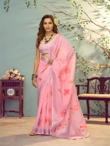 Anouk Floral Zari Linen Blend Saree