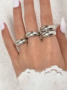 Jewels Galaxy Set Of 4 Silver Plated Midi Adjustable Finger Rings