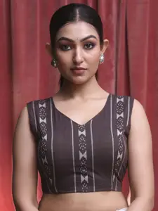 Indethnic Sleeveless Printed V-Neck Saree Blouse