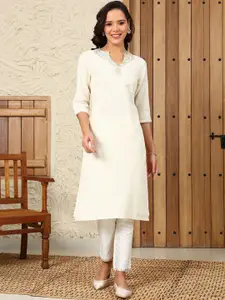 W Women Flared Sleeves Thread Work Kurta