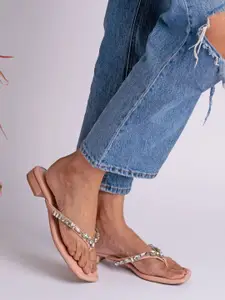 CAI Women Embellished Open Toe Flats