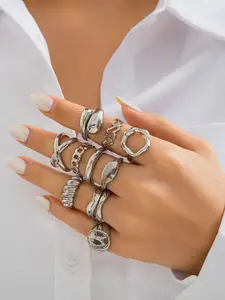 Jewels Galaxy Set Of 10 Silver-Plated Finger Ring