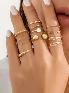 Jewels Galaxy Set Of 10 Gold Plated Midi Adjustable Finger Rings