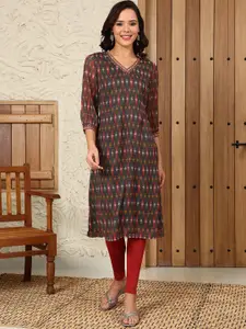 W Women Geometric Thread Work Kurta