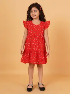 Creative Kids Floral Print Flutter Sleeve Georgette A-Line Dress