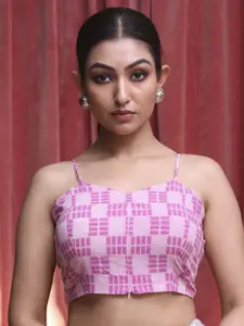 Indethnic Printed Cotton Sweetheart Neck Saree Blouse