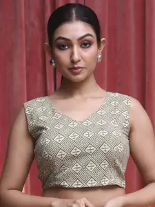 Indethnic Bagru Printed Cotton Saree Blouse