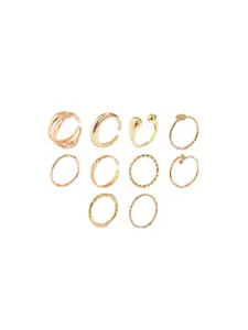 Jewels Galaxy Set Of 10 Gold Plated Midi Adjustable Finger Rings