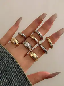 Jewels Galaxy Set Of 8 Gold & Silver-Plated Finger Ring