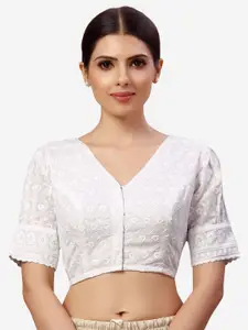 Studio Shringaar Embroidered Non-Padded Pure Cotton Saree Blouse