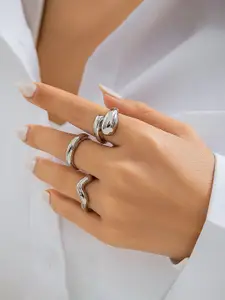 Jewels Galaxy Set Of 3 Silver-Plated Finger Ring