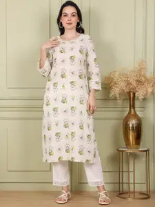 W Women Floral Embroidered Cold-Shoulder Sleeves Mirror Work Kurta