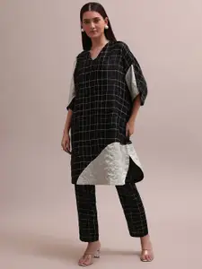 KALKI Fashion Checked Cotton Tunic Top With Trousers & Inner Co-Ords Set