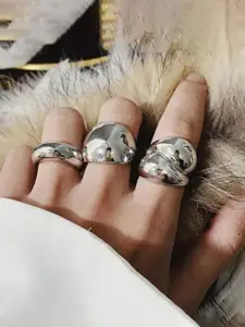 Jewels Galaxy Set Of 3 Silver Plated Midi Adjustable Finger Rings