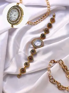 HAUTE SAUCE by  Campus Sutra HAUTE SAUCE by Campus Sutra Women Embellished Dial & Stainless Steel Bracelet Style Straps Analogue Watch