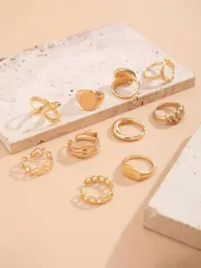 Jewels Galaxy Set Of 10 Gold Plated Midi Adjustable Finger Rings