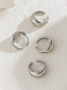 Jewels Galaxy Set Of 4 Silver Plated Midi Adjustable Finger Rings
