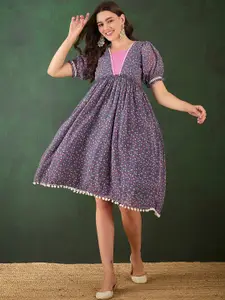 Sangria Floral Printed A-Line Ethnic Dresses