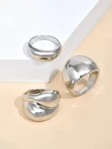 Jewels Galaxy Set Of 3 Silver Plated Adjustable Midi Finger Rings