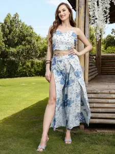 Sera Printed Shoulder Straps Crop Top With Palazzos Co-Ords