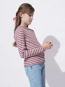Vero Moda Girls Horizontal Striped Striped Round Neck Cotton Top