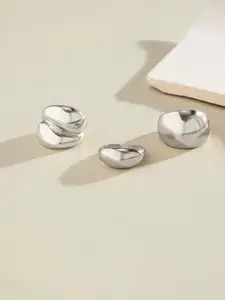 Jewels Galaxy Set Of 3 Silver Plated Midi Adjustable Finger Rings