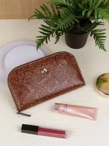 Metro Women Floral Textured Leather Zip Around Wallet