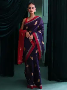 Indethnic Woven Design Zari Pure Cotton Jamdani Saree