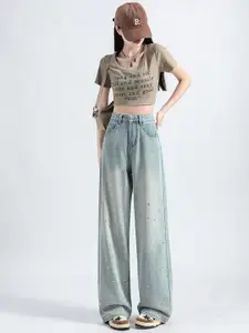 LULU & SKY Women Wide Leg High-Rise Light Fade Jeans