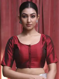 Indethnic Round Neck Short Sleeves Saree Blouse