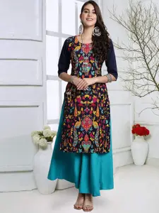 7Threads Women Yoke Design Sequinned Floral Crepe Kurta