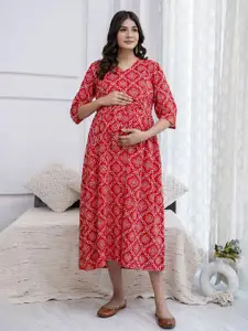Nayo Print Maternity Empire Midi Dress